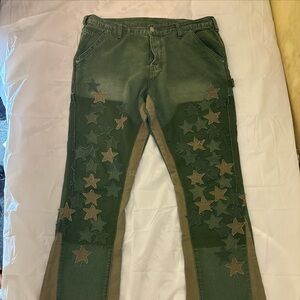 Men's Green Star-Embroidered Jeans